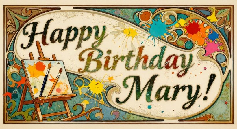 Artistic painting of colorful birthday wishes for Mary with vibrant brushstrokes
