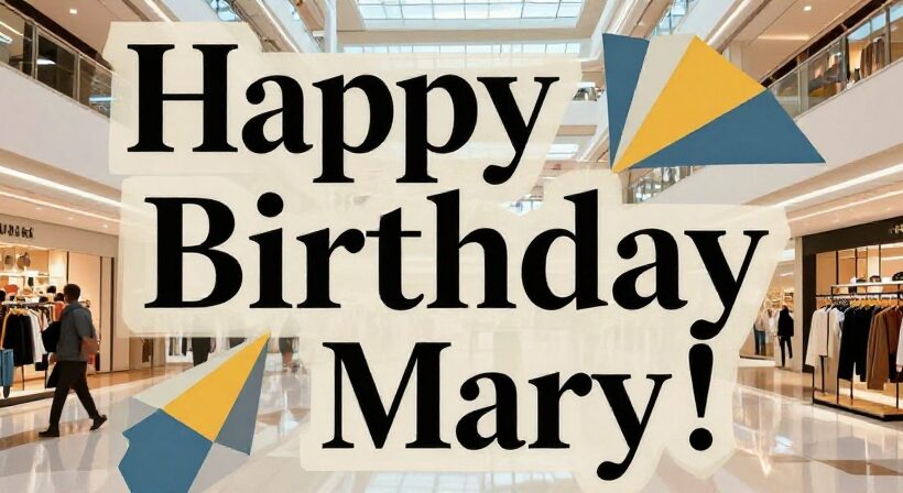 Mary celebrating her birthday with a joyful stroll through a brightly lit shopping mall